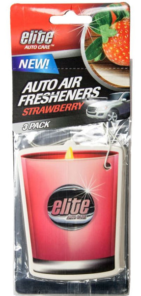 Elite Auto Care™ 8988 Hanging Candle Auto Air Freshener, Strawberry Scent, 3-Pack