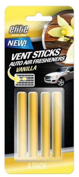 Elite Auto Care™ 8992 Vent Sticks Auto Air Fresheners, Vanilla Scent, 4-Pack