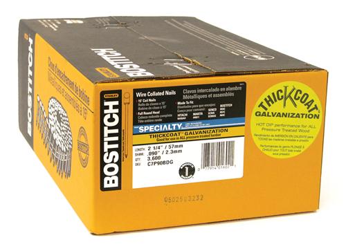 Bostitch® C7P90BDG Galvanized Shank Coil Siding Nails, 2-3/16" x 0.092, 3600-Pack