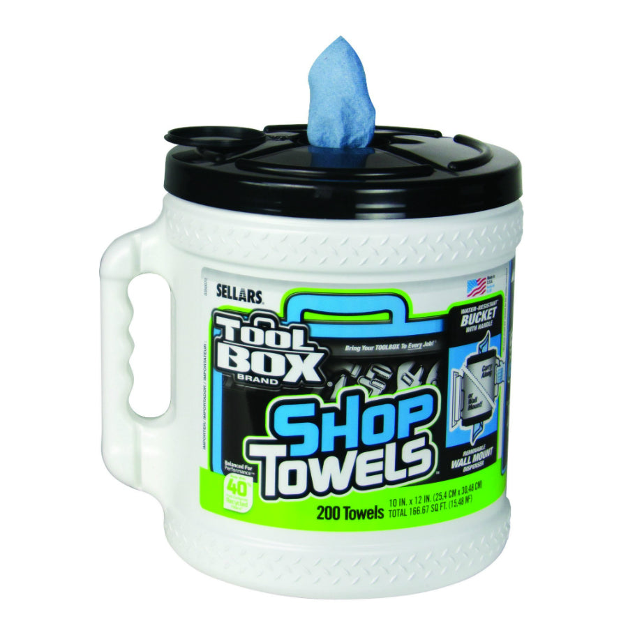 ToolBox® 5520801 Big Grip® Bucket Blue Shop Towel, 10" x 12", 200-Count