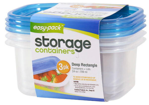 Easy Pack™ 8065 Deep Rectangle Reusable Containers with Lids, 24 Oz, 3-Pack