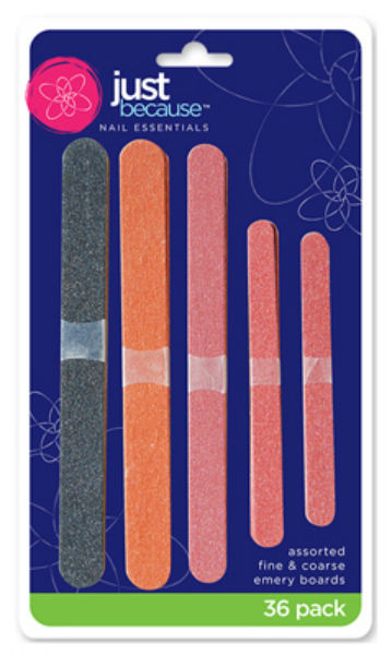 Just Because™ 9890 Emery Boards, Assorted Colors & Grit, 36-Pack