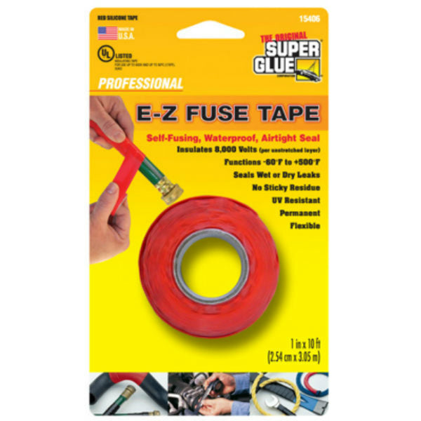 Super Glue® 15406-12 E-Z Fuse Self-Fusing Waterproof Silicone Tape, 1"x10', Red