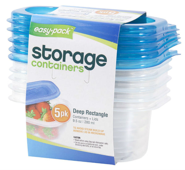 Easy Pack™ 8061 Rectangle Reusable Containers with Lids, 9.5 Oz, 5-Pack