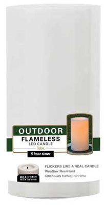 Inglow CGT20305WH Battery Operated Outdoor Flameless LED Candle 3" x 5", White