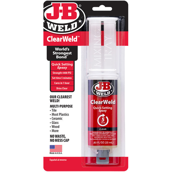 J-B® Weld 50112 ClearWeld™ Quick Setting Epoxy Adhesive Syringe, 25 ml