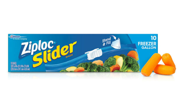 Ziploc® 02313 Slider Freezer Bags with Smart Zip® Seal, Gallon/Large, 10-Count