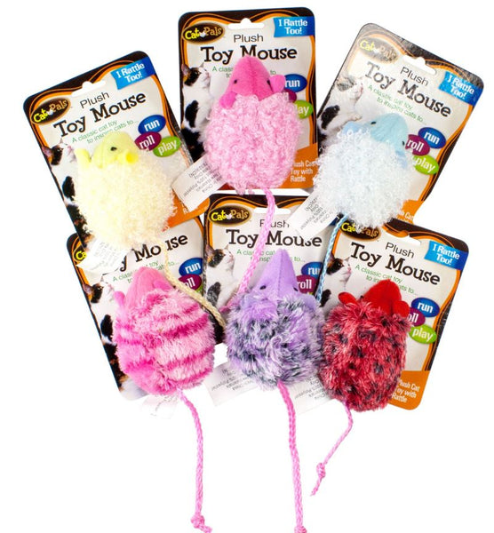 Cat Pals™ 8888 Plush Mouse with Rattle Cat Toy, Assorted Colors