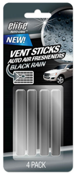 Elite Auto Care™ 8991 Vent Sticks Auto Air Fresheners, Black Rain Scent, 4-Pack