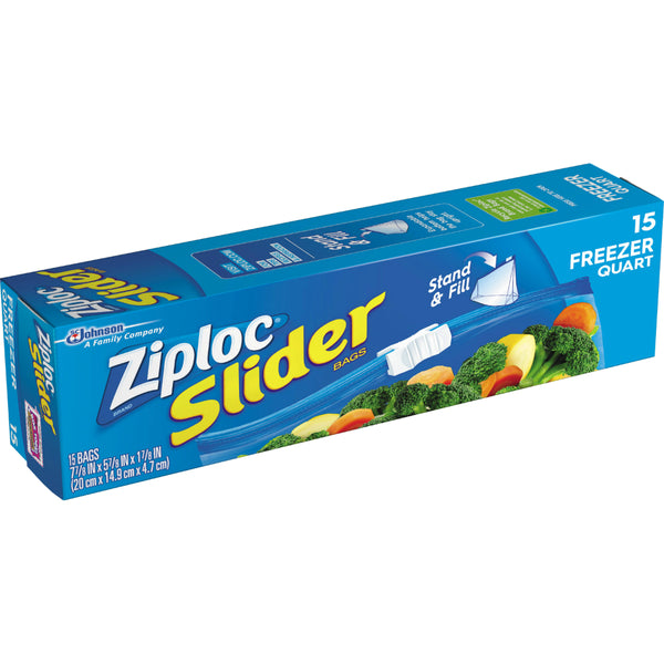 Ziploc® 02256 Slider Freezer Bags with Smart Zip® Seal, Quart/Medium, 15-Count