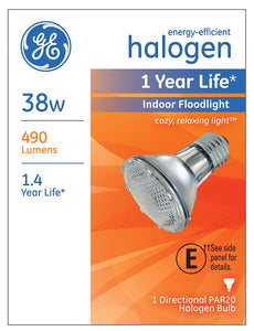 GE Lighting 69163 Energy-Efficient PAR20 Halogen Floodlight Bulb, 38W, 490 Lum