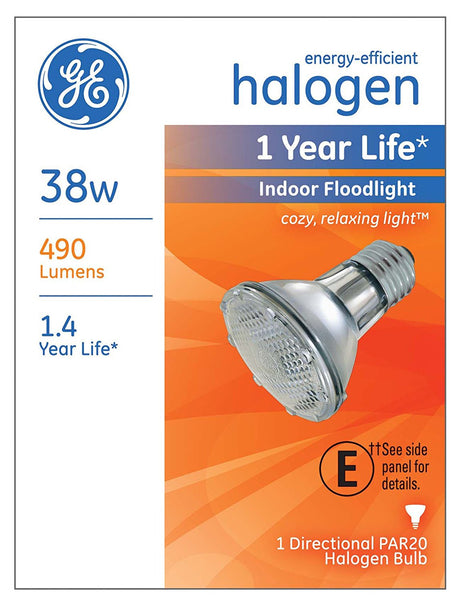 GE Lighting 69163 Energy-Efficient PAR20 Halogen Floodlight Bulb, 38W, 490 Lum