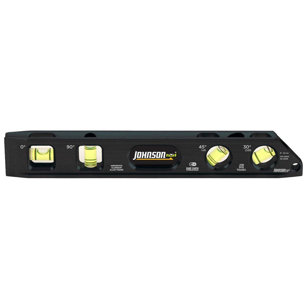Johnson Level 1411-0900 Magnetic Billet Torpedo Level, 9", 4-Vial