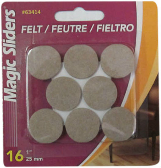 Magic Sliders 63414 Round Heavy Duty Self Stick Felt Pad, 1", Oatmeal, 16-Pack
