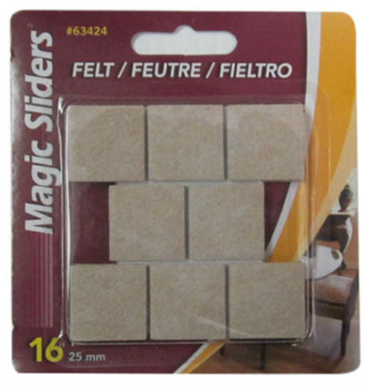 Magic Sliders® 63424 Oatmeal Square Self Stick Felt Pad, 1", 16-Pack