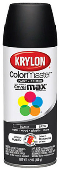 Krylon® K05161302 ColorMaster™ Spray Enamel Paint & Primer, 12 Oz, Satin Black