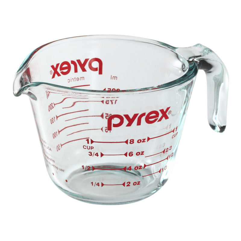 Pyrex® 6001074 Glass Measuring Cup, Clear & Red, 8 Oz