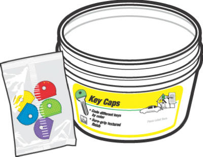 Hy-Ko KB134-BKT Key Caps In Display Bucket, Assorted, 25-Piece, 5-Pack