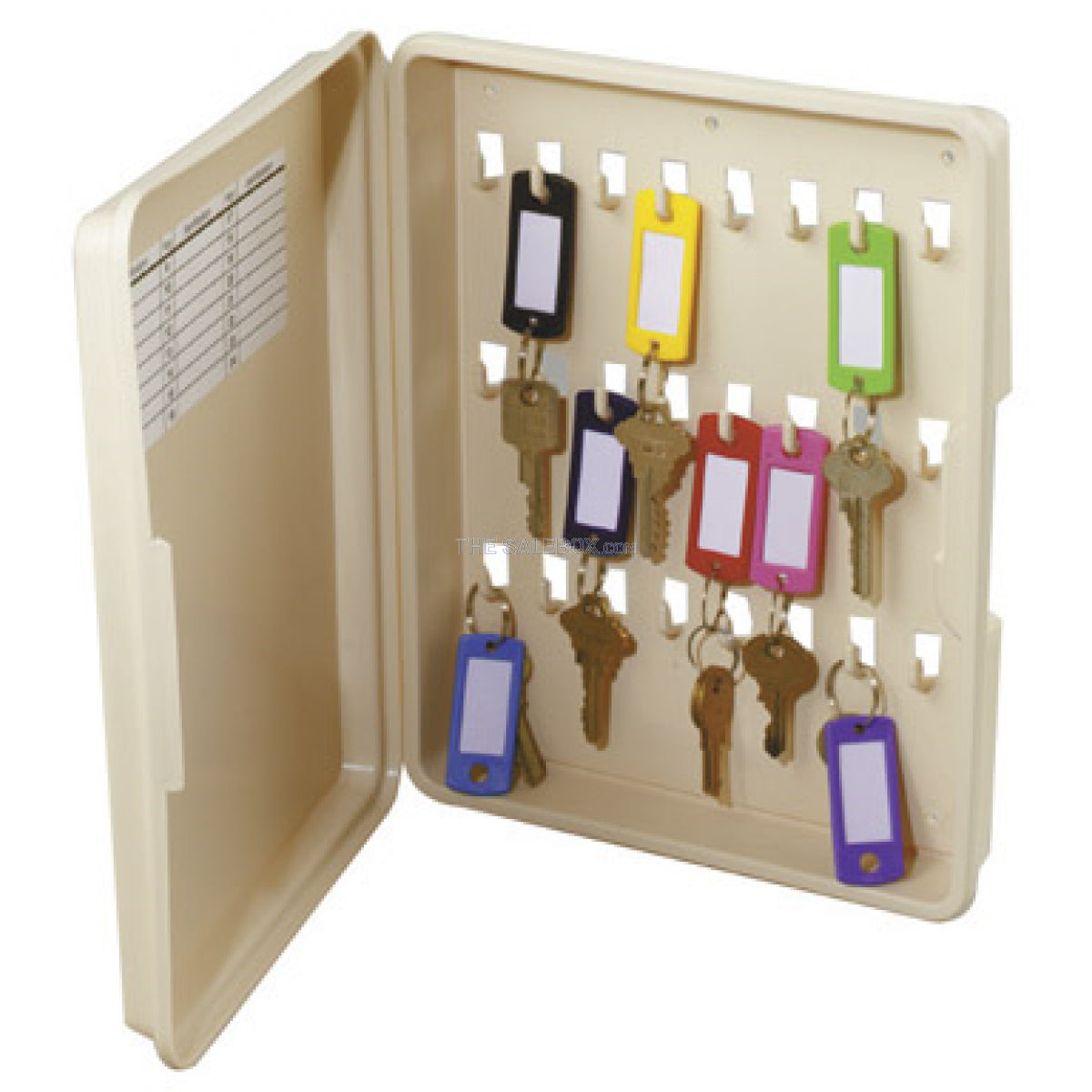 Hy-Ko KO301 Plastic Non-Locking Key Cabinet with 24 Rings & Tags, Almond