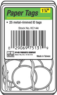 Hy-Ko KC144 Metal Rimmed Paper I.D. Tag with Split Ring 1-1/4", White, 25-Pack