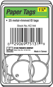 Hy-Ko KC144 Metal Rimmed Paper I.D. Tag with Split Ring 1-1/4", White, 25-Pack