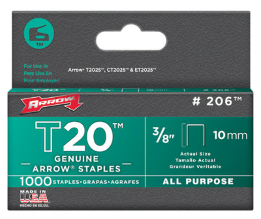 Arrow Fastener 206 T-20 Staple for T-2025 Multipurpose Tacker, 3/8"