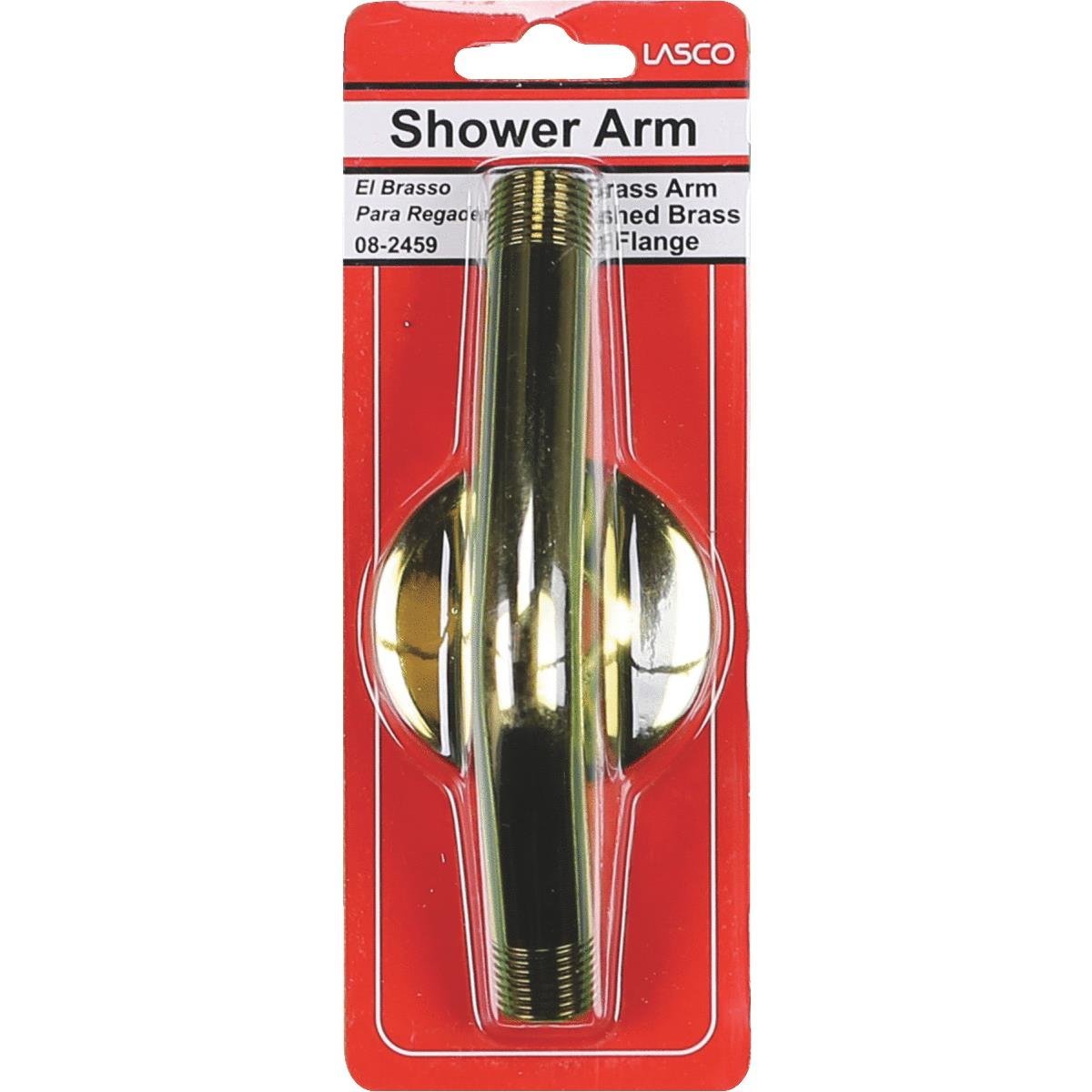 Lasco 08-2459 Shower Arm with Wall Flange, Polished Brass, 1/2" x 6"
