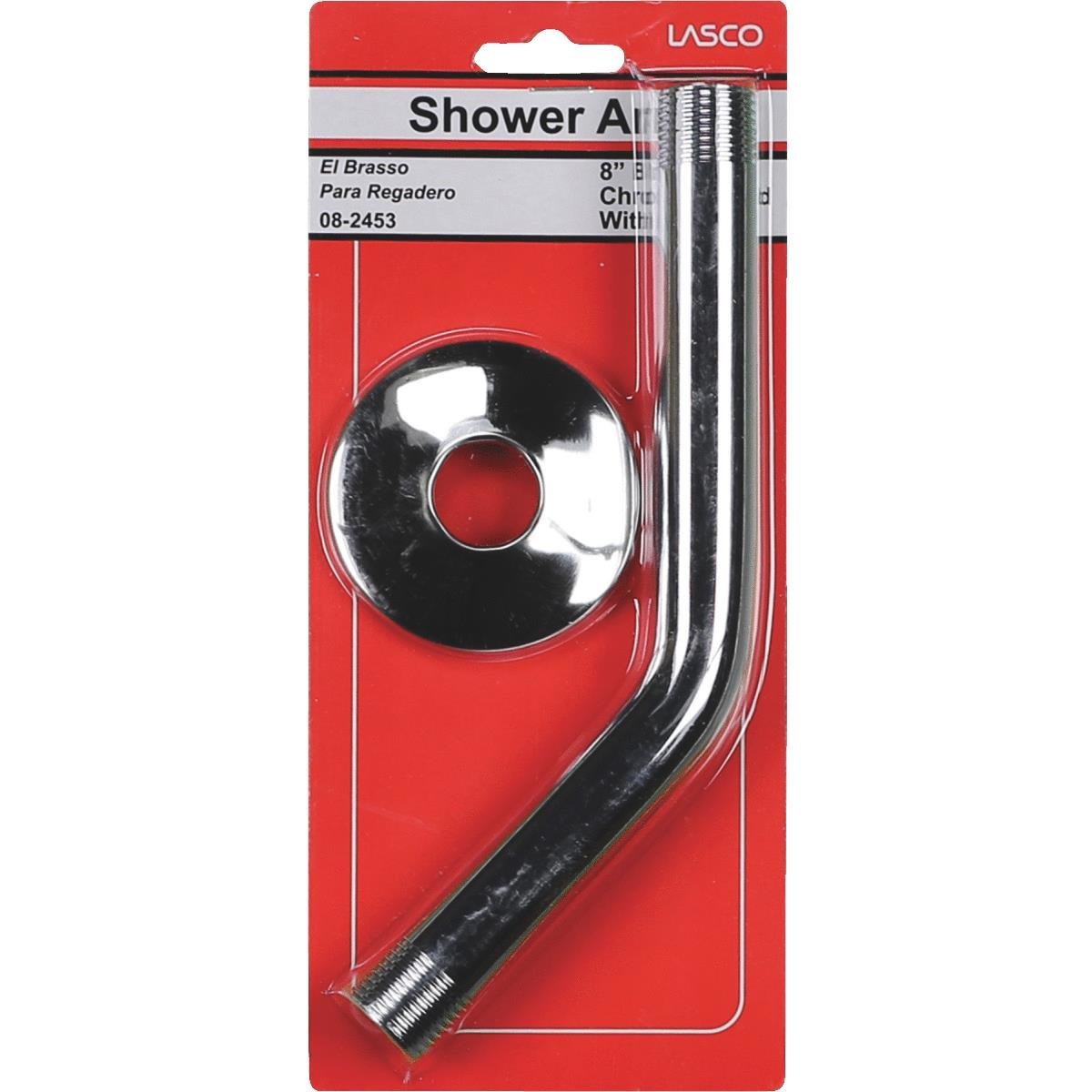 Lasco 08-2453 Shower Arm with Wall Flange, Chrome Plated, 1/2" x 8"