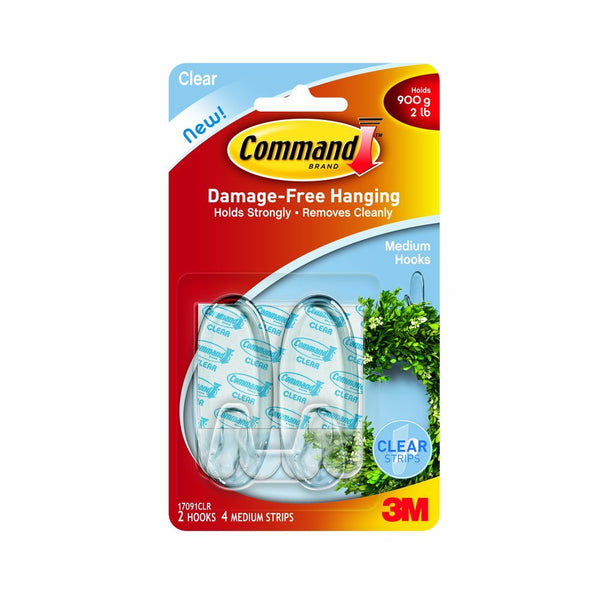 Command 17091CLR Designer Hooks with Strips, Medium, Clear, 2 Pack