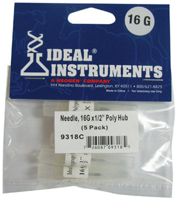Ideal 9318 Poly Hub Disposable Needles, 16 Gauge x 1/2" (5-Pack)