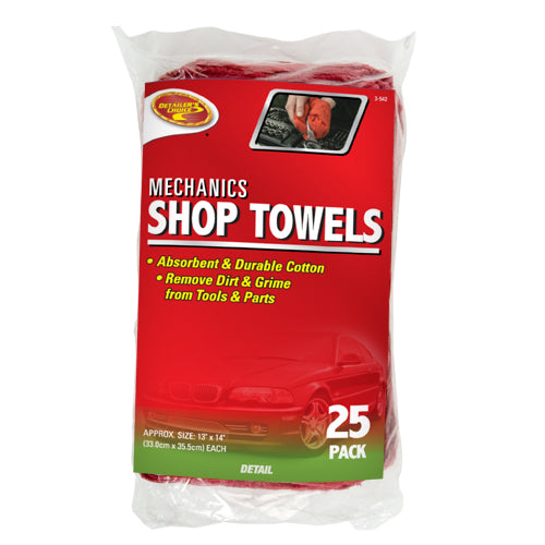Detailer's Choice® 3-5428 Cotton Mechanics Shop Towel, Red, 13" x 14", 25-Pack