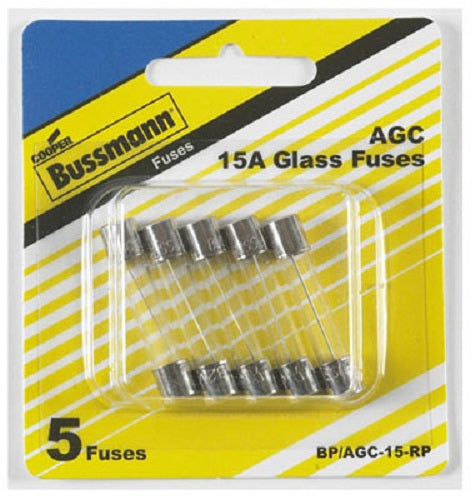 Cooper Bussmann BP-AGC-15-RP Fast-Acting Glass Tube Ferrule Fuse, 15A