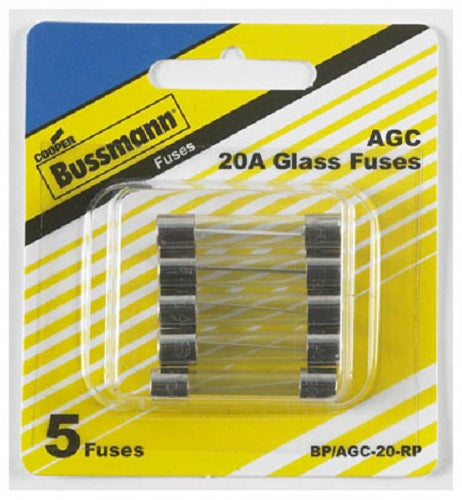 Cooper Bussmann BP-AGC-20-RP Fast-Acting Glass Tube Ferrule Fuse, 20A