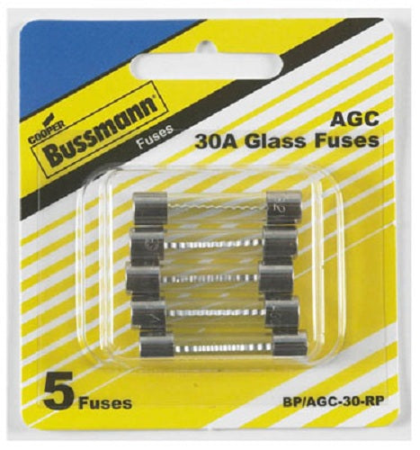 Cooper Bussmann BP-AGC-30-RP Fast-Acting Glass Tube Ferrule Fuse, 30A