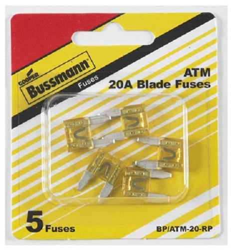 Cooper Bussmann BP-ATM-20-RP Fast Acting Mini Blade Auto Fuse, 20A, 32V, Yellow