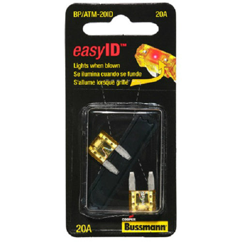 Cooper Bussmann BP-ATM-20ID Yellow Mini Auto Fuse, 20A, 32V, 2-Pack