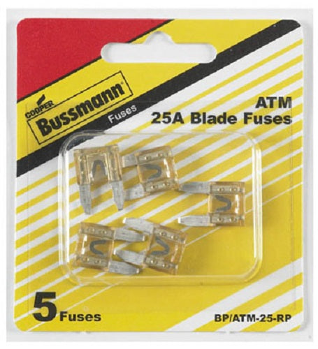 Cooper Bussmann BP-ATM-25-RP Fast Acting Mini Blade Auto Fuse, 25A, 32V, Clear