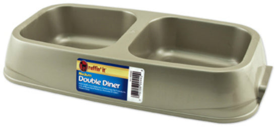 Ruffin' It 00442 Raised Double Pet Bowl, Medium, Plastic