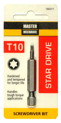 Master Mechanic 160371 Star Drive T10 Torx Power Bit, 2"