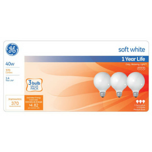 GE Lighting 44742 Incandescent G25 Globe Bulb, Soft White, 40W, 3-Pack