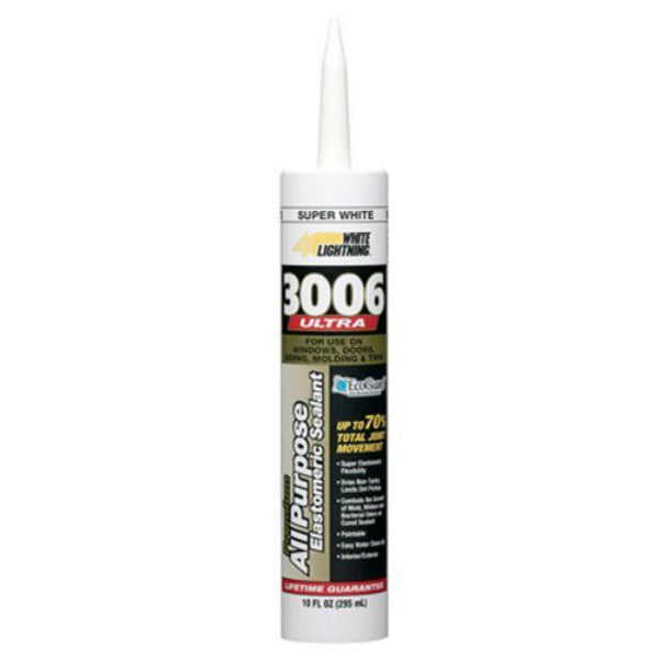 White Lightning WL0003006 3006-Ultra All Purpose Elastomeric Sealant,10 Oz,White