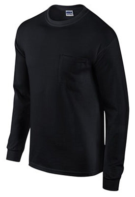 Gildan Men's Long Sleeve Cotton T-Shirt with Pocket, X-Large, Black