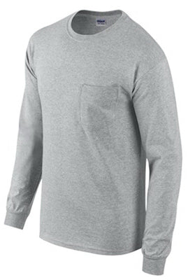 Gildan Men's Long Sleeve Cotton T-Shirt with Pocket, X-Large, Sport Gray