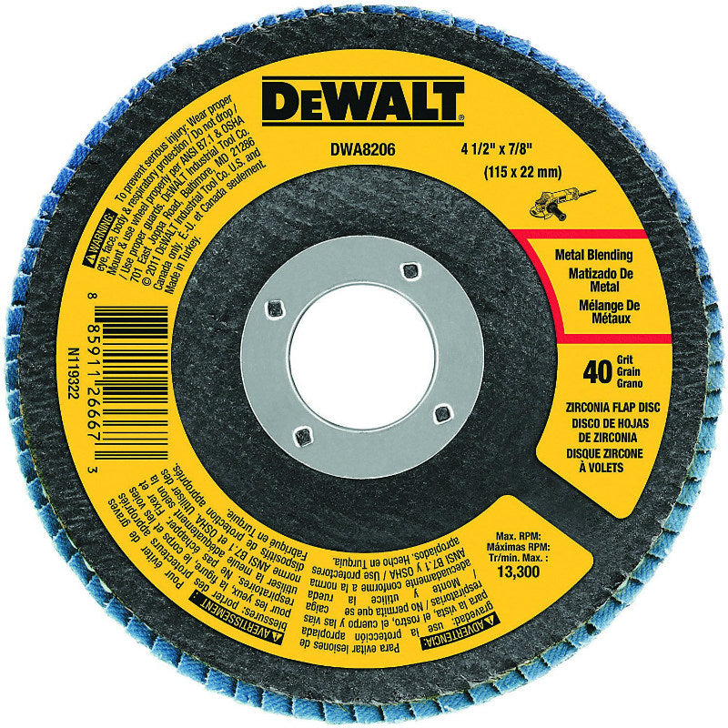 DeWalt® DWA8206 Zirconia T29 Flap Disc, 40 Grit, 4-1/2" x 7/8"