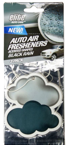 Elite Auto Care™ 8998 Scented Shapes Auto Air Freshener, Black Rain, 3-Pack