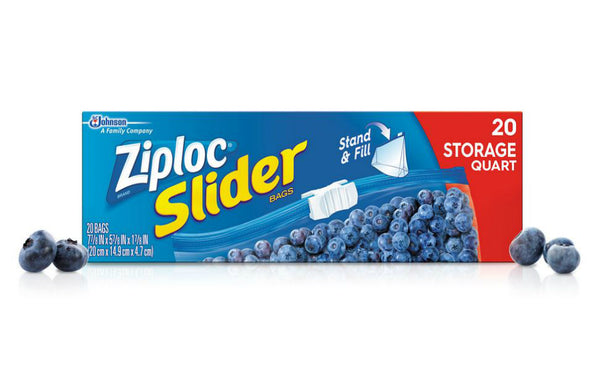 Ziploc® 02150 Slider Storage Bags with Smart Zip® Seal, Quart/Medium, 20-Count