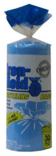 Iron Hold® 618811 Tall Kitchen Recycling Bags, 30 Gallon, Blue, 20-Count