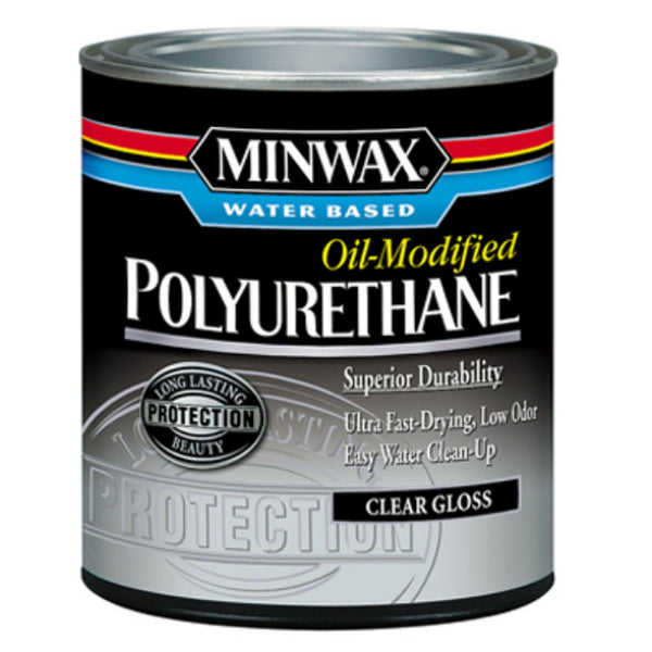 Minwax® 230154444 Water Based Oil Modified Polyurethane, Clear Gloss, 1/2 Pt
