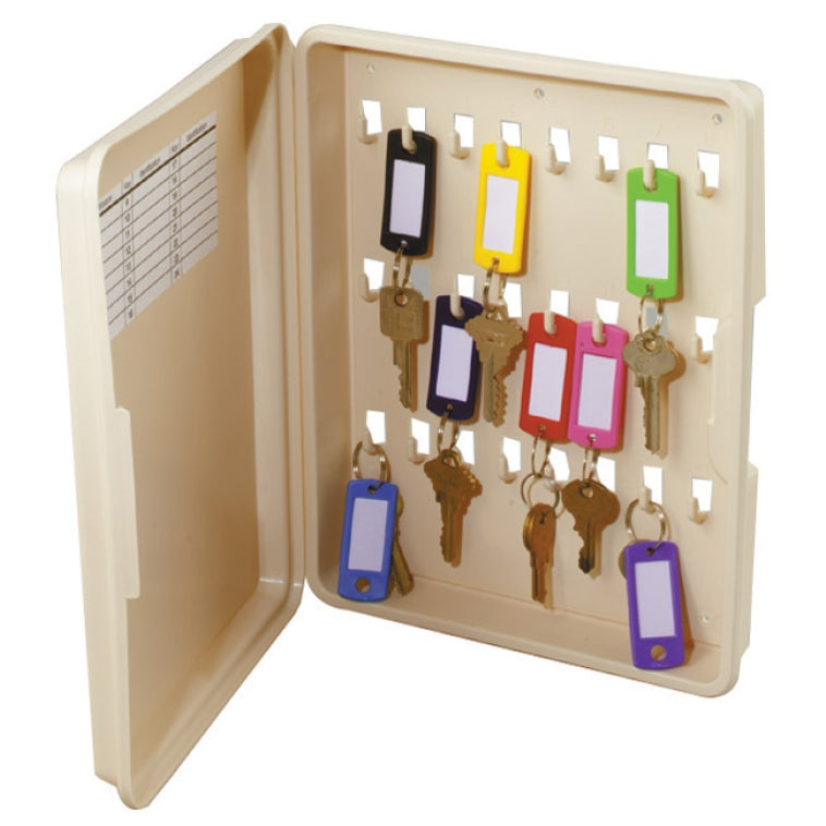 Hiplastic Key Rack Hy-Ko KO302 Lockable Plastic Key Cabinet, 24-Hooks, Almond – Toolbox Supply
