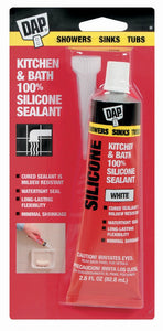 Dap® 00680 Kitchen & Bath 100% Silicone Rubber Sealant, 2.8 Oz, White